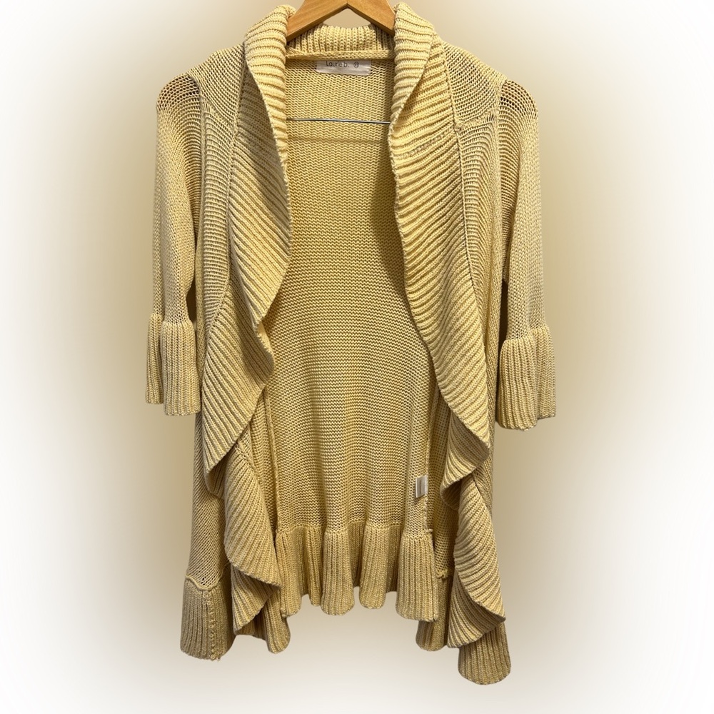 Anthropologie Laurie B. Yellow Ruffle Cardigan Sweater